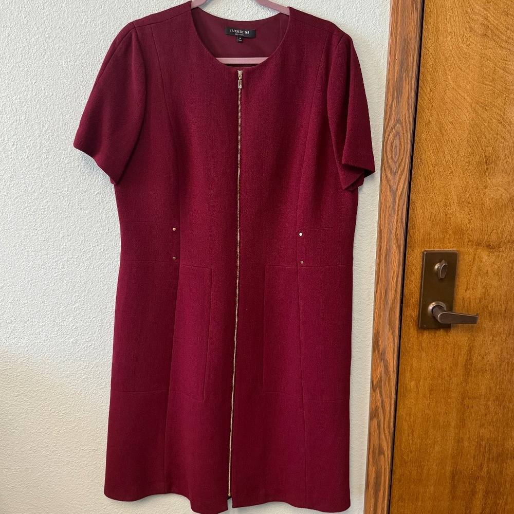 Layfayette148 New York Burgundy dress with gold center zipper